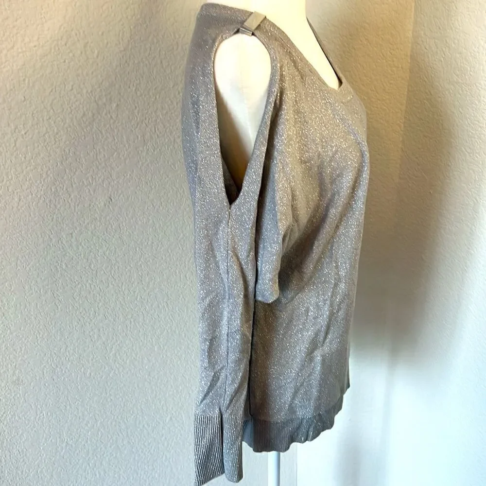 7th Avenue Design Studio Long Sleeve Cold Shoulder Silver Glitter Sweater ~ M